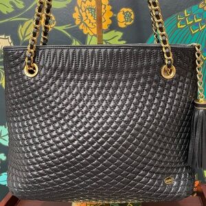 Bally Vintage Black Quilted Lambskin Chain Tote with Tassel
